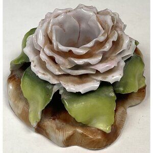 VTG Handpainted Porcelain Pink Green Brown Rose Taper CANDLE HOLDER Germany EUC
